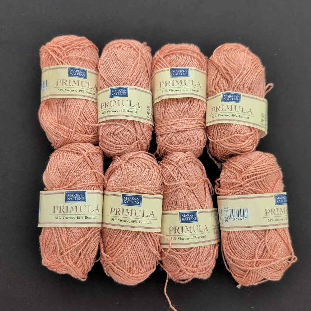 Lot of 8 Skeins Marks & Kattens‎ Primula Yarn Pink #600 51% Viscose, 49% Bomull